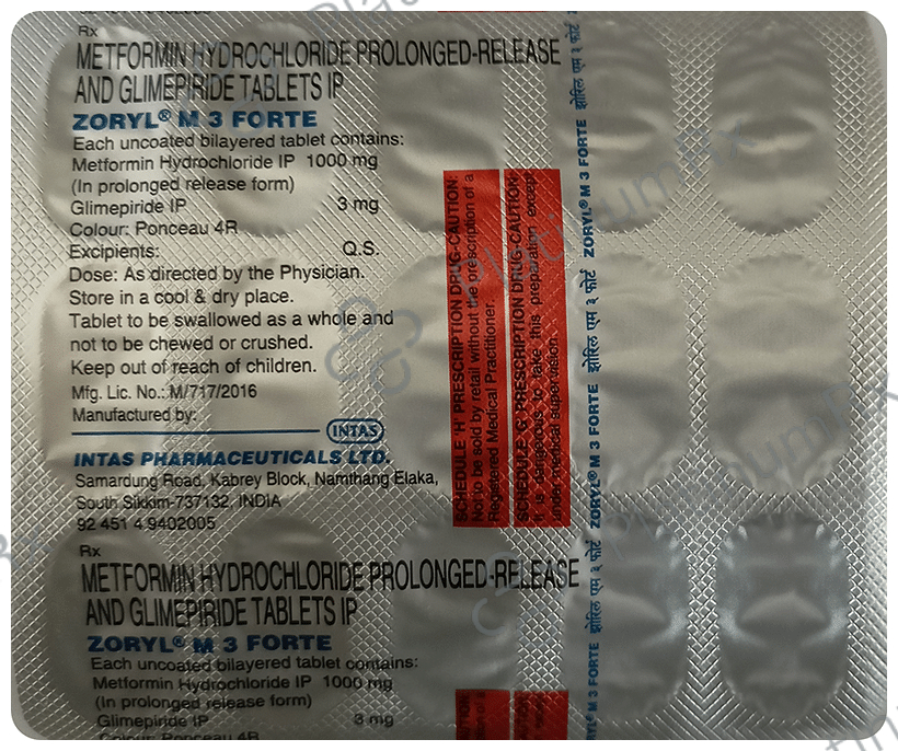 Zoryl M 3 Forte 3/1000mg Tablet PR 15s