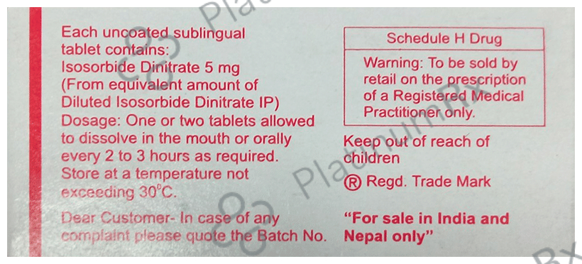 Isordil 5mg Sublingual Tablet 10s