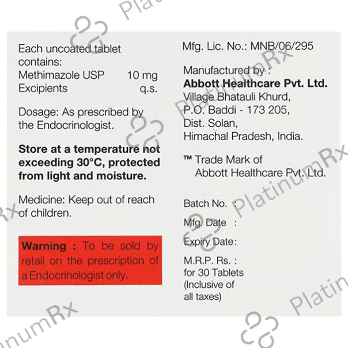 Methimercazole 10mg Tablet 30s