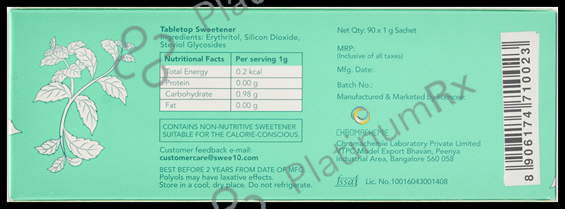 Swee10 Natural Stevia Sweetener 90 Sachet (1gm Each) 1 Sachet
