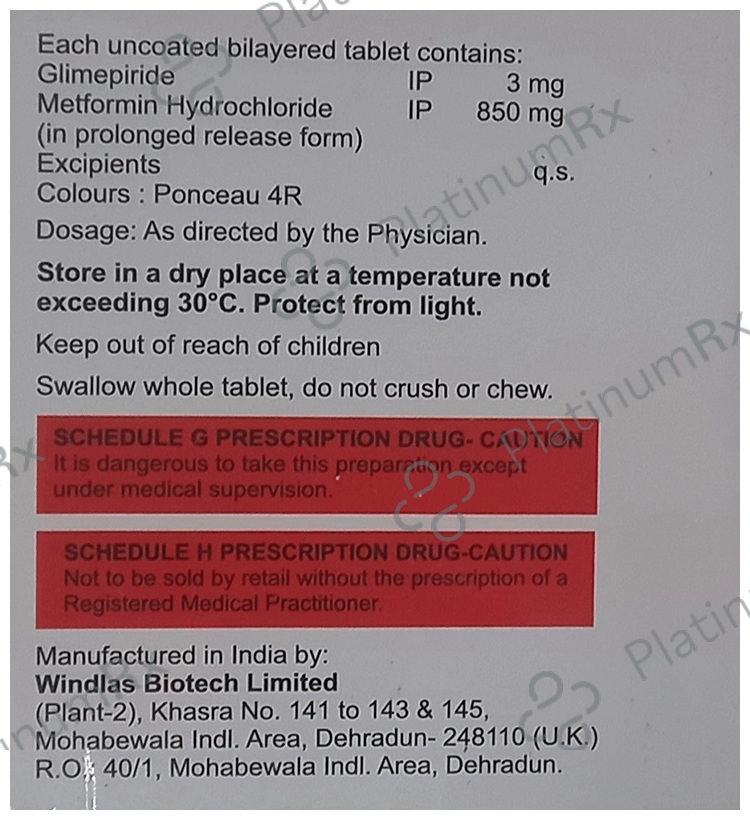 Glimisave M3 850mg Tablet PR 15s