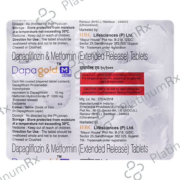 Dapagold M 10/1000mg Tablet ER 15s