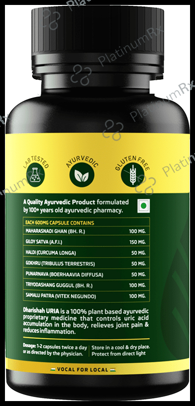 Dharishah Ayurveda Uria Capsule to Control Uric Acid - Reduces Inflammation & Joint Pain