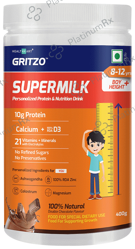 Gritzo SuperMilk Daily Nutrition (13+y Girls) 8-12 Yrs Boy Height+ Double Chocolate