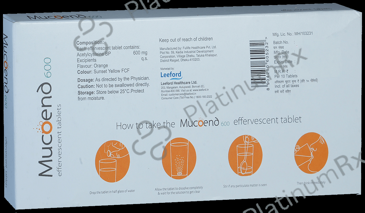 Mucoend 600mg Tablet Orange Sugar Free 10s