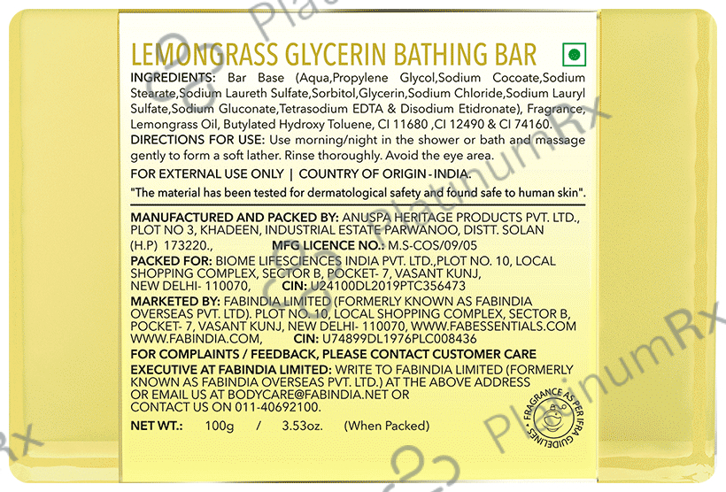Fabessentials Lemongrass Glycerin Bathing Bar