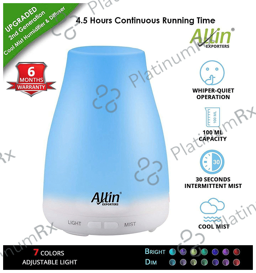 Allin Exporters ABS Aromatherapy Diffuser & Ultrasonic Humidifier (100ml Tank) White