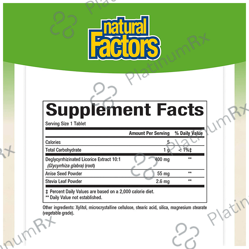 Natural Factors DGL Deglycyrrhizinated Licorice Root Extract Chewable Tablet 90s