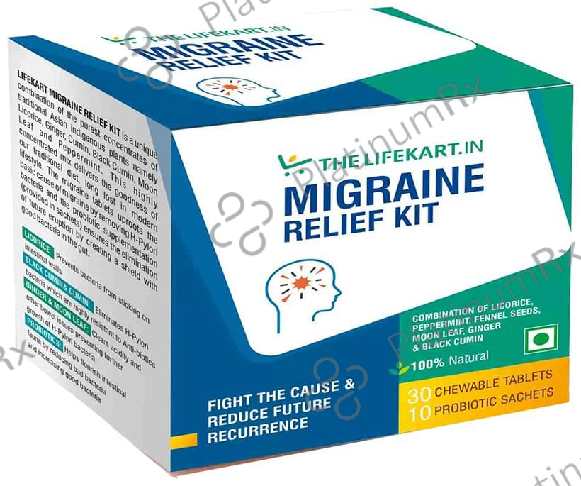 The Lifekart.In Migraine Relief 10 Days Kit (30 Chewable Tablet & 10 Probiotic Sachet)