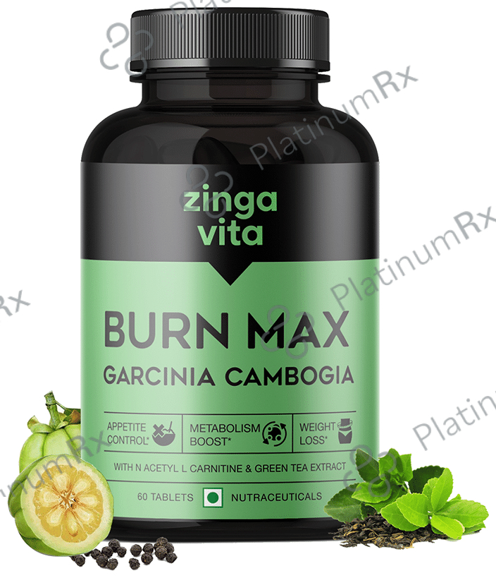 Zingavita Burn Max Garcinia Cambogia with Carnitine & Green Tea Extract - For Appetite, Metabolism & Weight Loss - Tablet