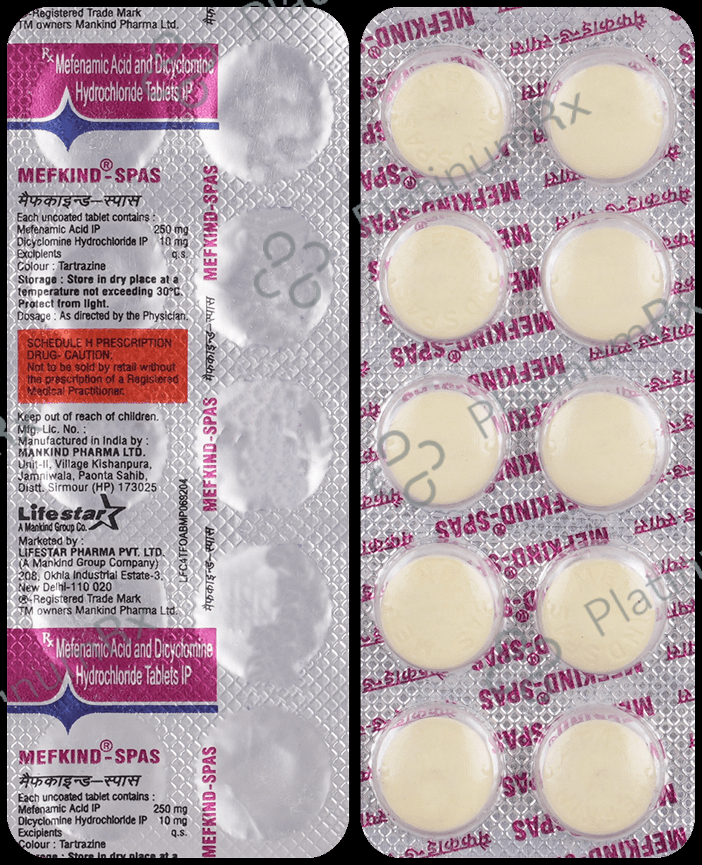 Mefkind Spas 10/250mg Tablet 10s