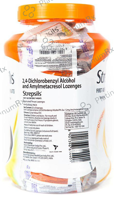 Strepsils Medicated Throat Lozenges - For Sore Throat - Flavour Orange 200 lozenges