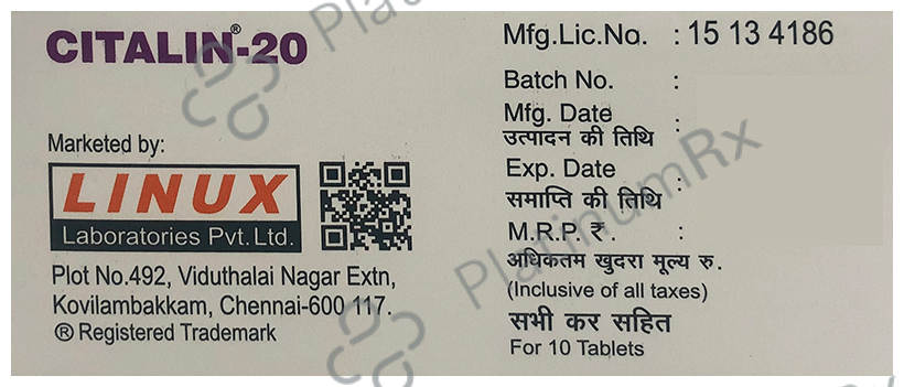 Citalin 20mg Tablet 10s
