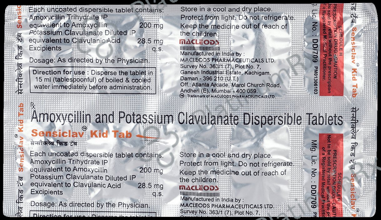 Sensiclav Kid 200/28.5mg Tablet 10s
