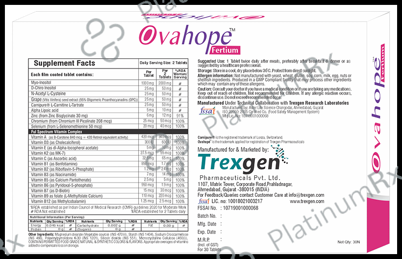 Trexgen Ovahope Fertium PCOS PCOD Infertility Tablet