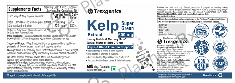 Trexgenics Kelp Super Green 600mg Veg. Capsules