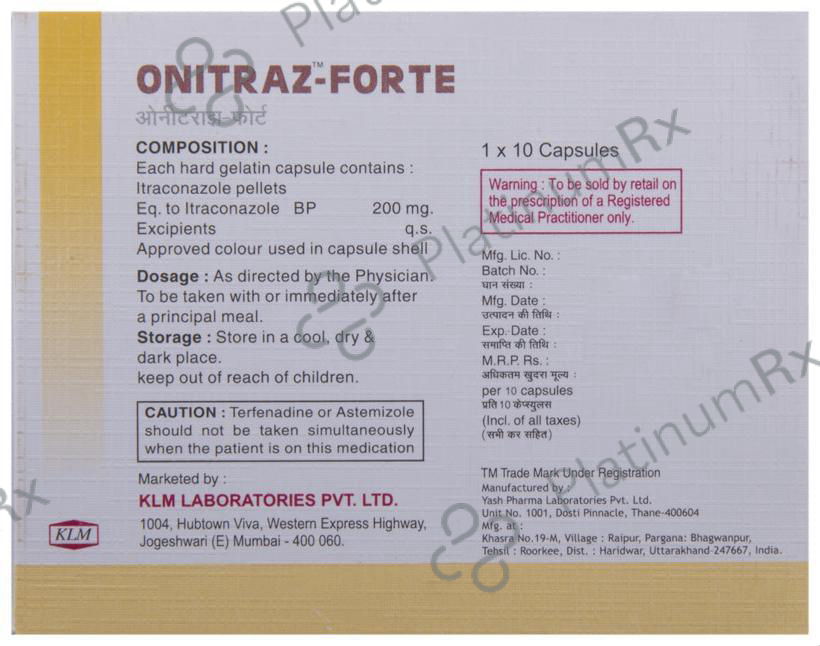 Onitraz Forte 200mg Capsule 10s