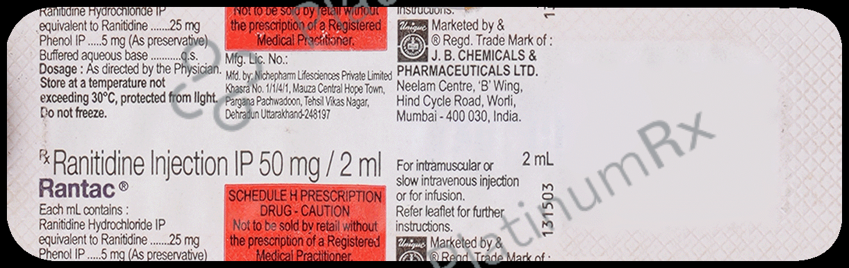 Rantac Injection 2ml 1 Injection