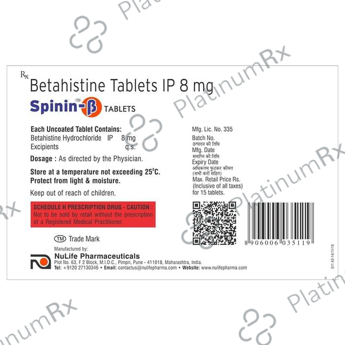 Spinin B 8mg Tablet
