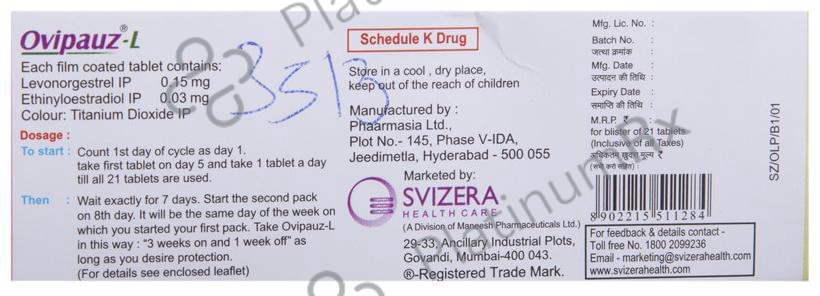 Ovipauz L 0.035/0.15mg Tablet 21s