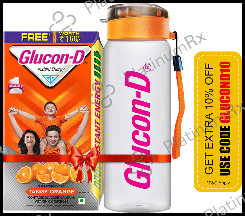 Glucon-D with Glucose, Calcium, Vitamin C & Sucrose - Flavour Powder Tangy Orange with Sipper Free