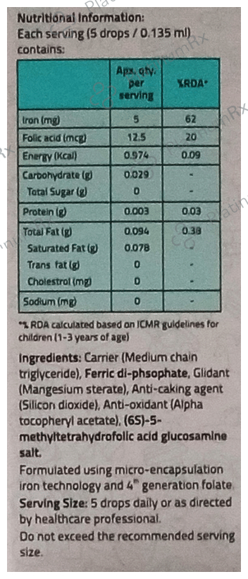 Tasiron Baby Drops with Ferric Di-Phosphate & Folic Acid for RBC & Haemoglobin Formation