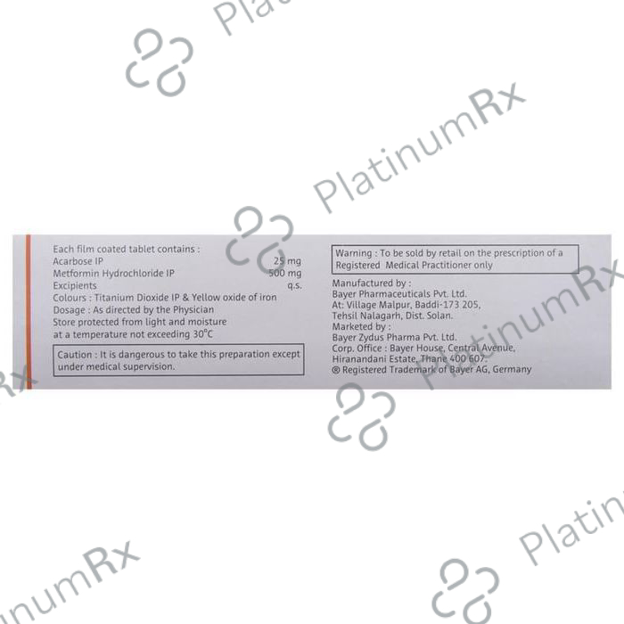Glucobay M 25/500mg Tablet 10s