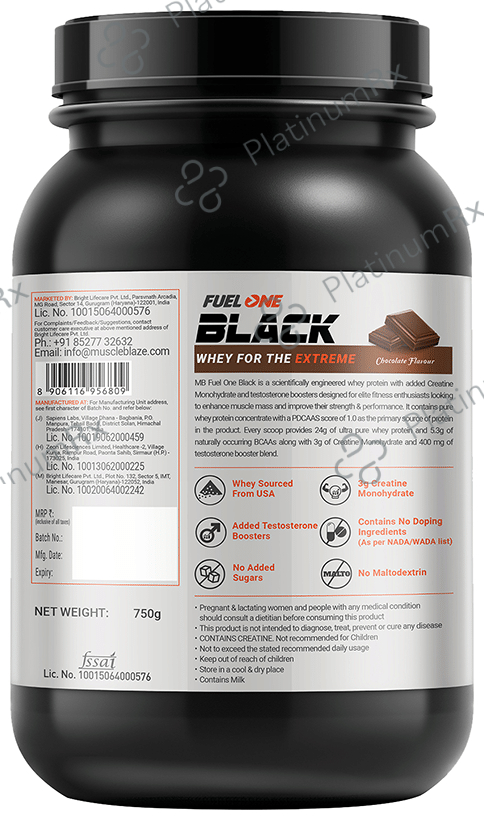 MuscleBlaze Fuel One Black Whey Protein - With Creatine & Added Testosterone Boosters - Flavour Chocolate