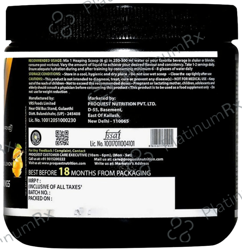 Pro Quest L-Glutamine Powder Citrus Lemon