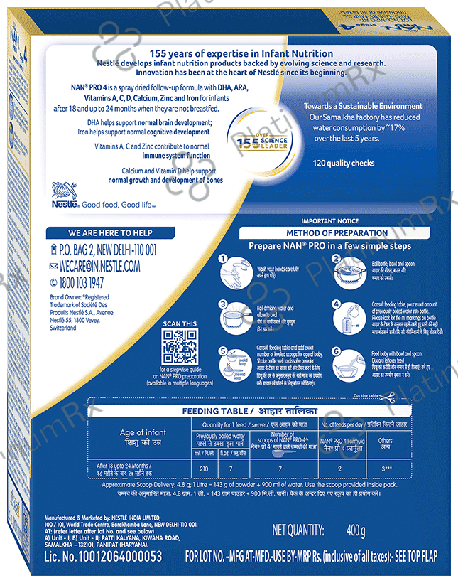 Nestle Nan Pro 4 Follow-Up Formula - Powder with DHA, ARA, Vitamins, Calcium, Zinc & Iron