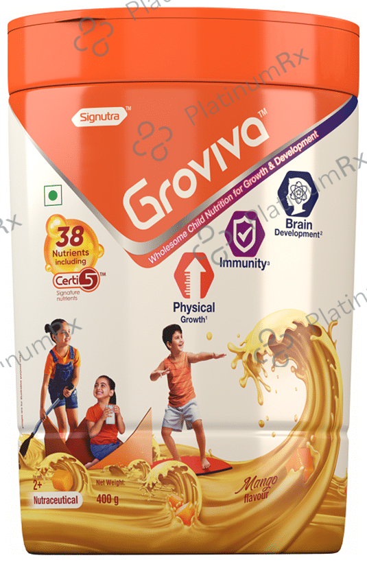 Groviva Child Nutrition for Physical Growth, Brain Development & Immunity - Flavour Mango Powder 400 gm