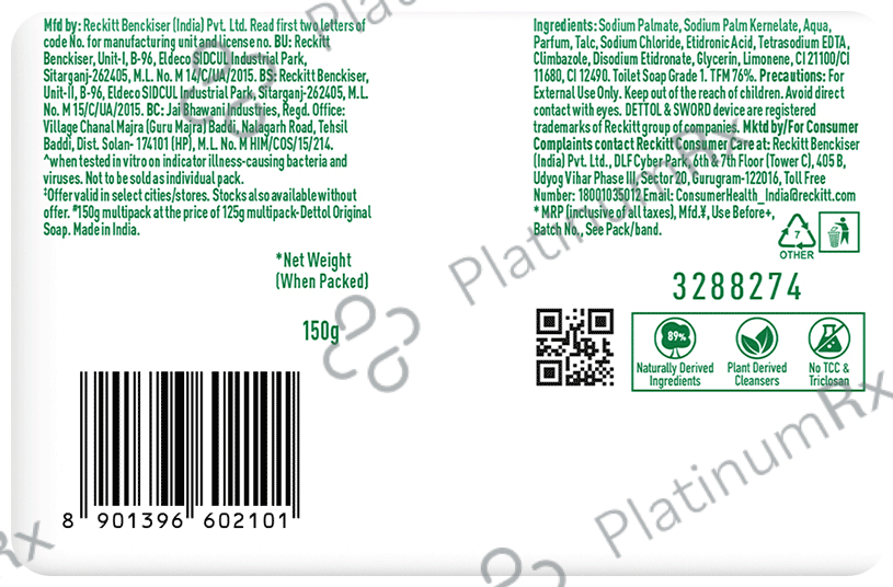 Dettol Original Germ Defence Bathing Soap Bar (150gm Each) 5 units