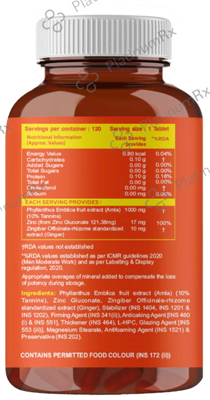 Carbamide Forte Vitamin C from Amla Extract 1000mg - With Zinc for Healthy Skin & Immunity - Tablet 120 tablets
