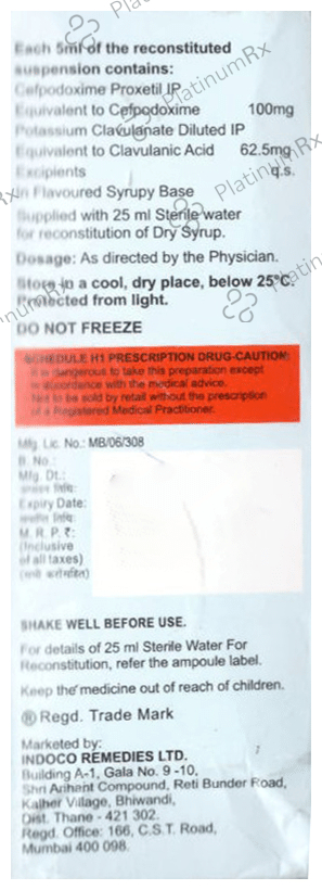 Oxipod CV 100/62.5mg Dry Syrup 30ml