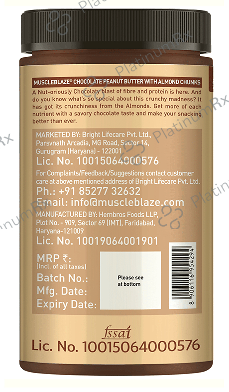 MuscleBlaze Chocolate Peanut Butter with Almond Chunks