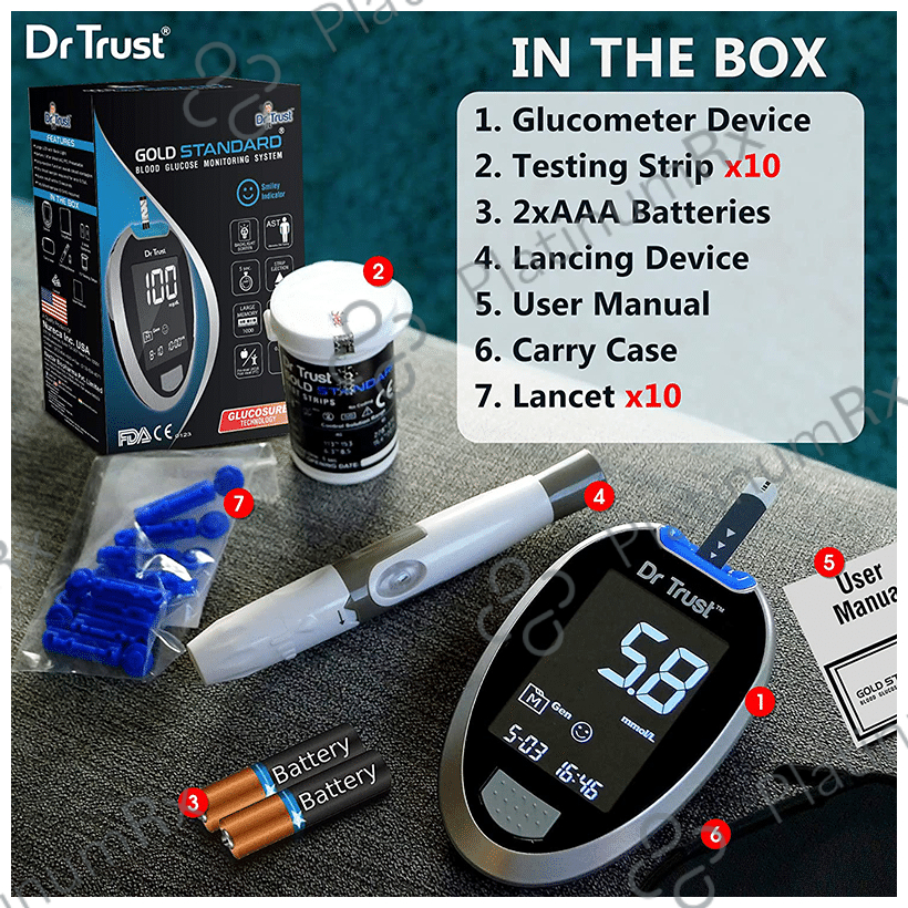 Dr Trust USA Gold Standard Blood Glucose Monitoring System Glucometer with 10 Test Strip