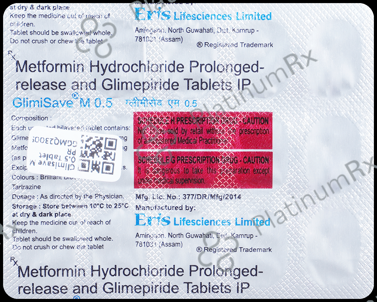 Glimisave M 0.5/500mg Tablet PR 15s