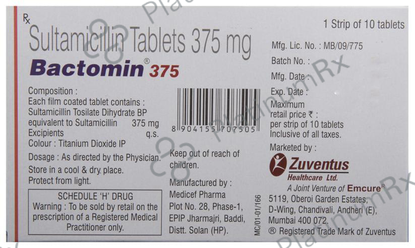 Bactomin 375mg Tablet 10s