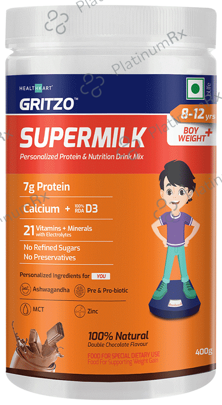 Healthkart Gritzo SuperMilk Personalized Protein & Nutritional Drink Weight+ for 8 to 12 Yrs Boys Powder