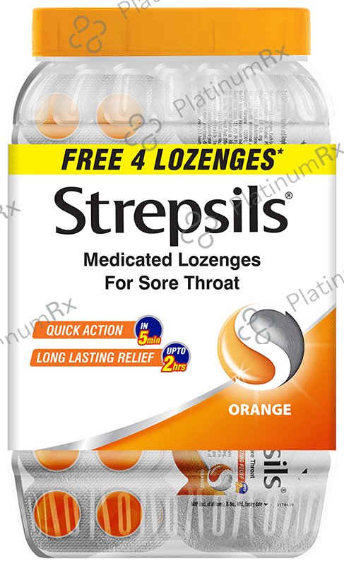 Strepsils Medicated Throat Lozenges For Sore Throat Flavour Orange 104 lozenges