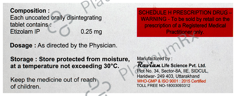 Etizolite-MD 0.25 Tablet