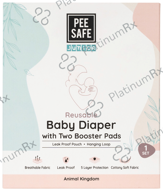 Pee Safe Junior Reusable Baby Diaper Pads with Two Booster pads Animal Kingdom