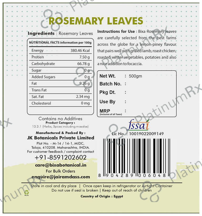 Bixa Botanical Rosemary Leaves
