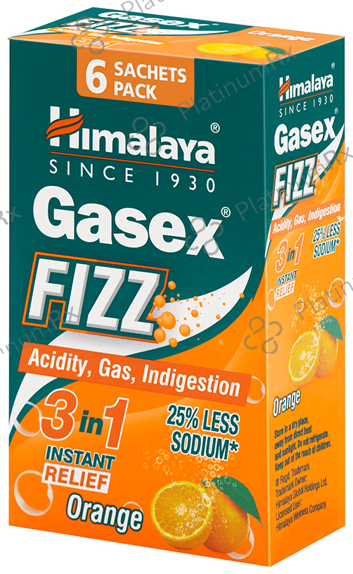 Himalaya Gasex Fizz - - Digestive Wellness- Provides Relief from Acidity & Gas (5gm Each) Orange 6 Sachets