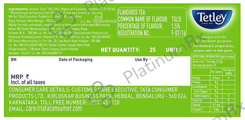 Tetley Green Tea Immune with added Vitamin C Tea Bag (1.2gm Each) Tulsi