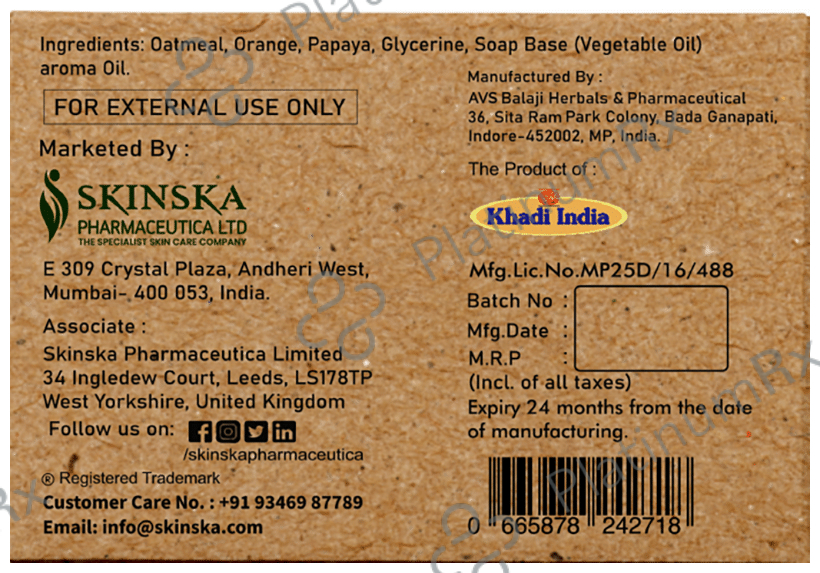 Skinska Naturals Soap Oat Meal, Orange & Papaya