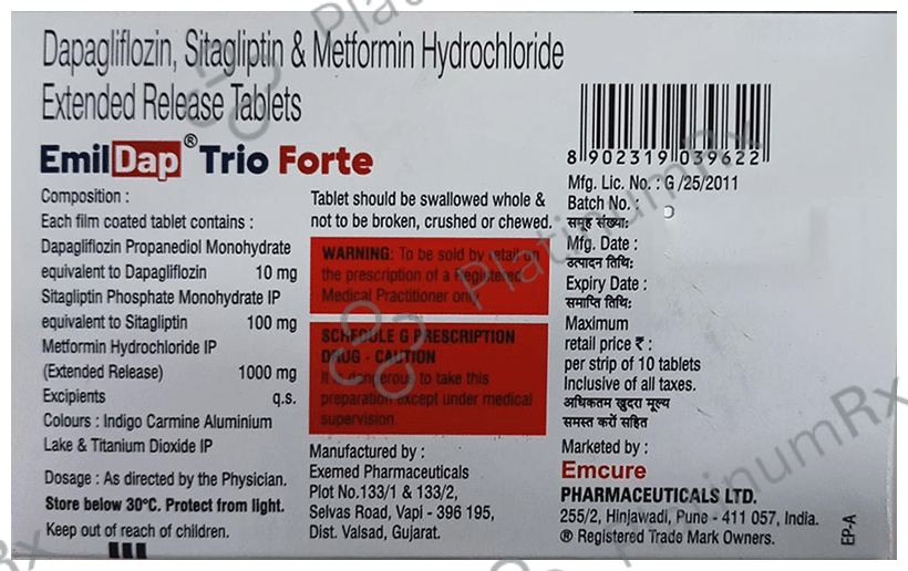 Emildap Trio Forte 10/1000/100mg Tablet ER 10s