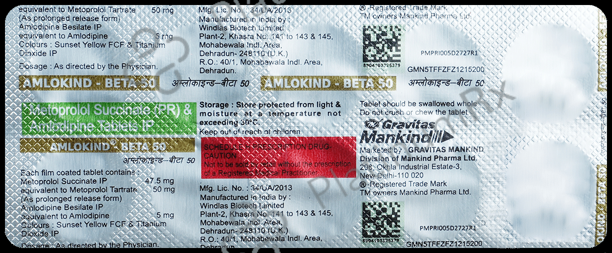 Amlokind Beta 50mg Tablet PR 10s