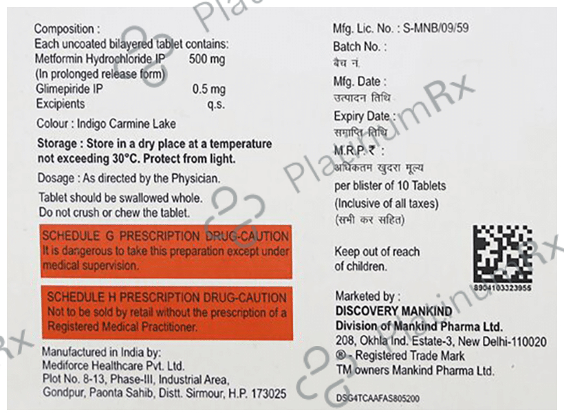 Glimestar M 0.5/500mg Tablet 10s