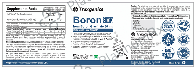 Trexgenics Boron 3mg Veg Capsule